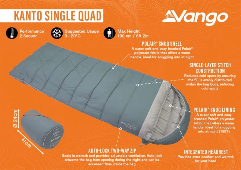 Vango Kanto Single Quad Sleeping Bag - Mineral Green - Image 2