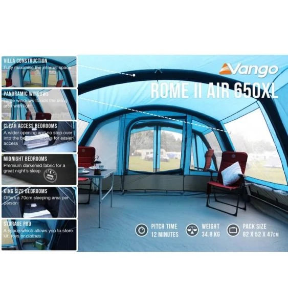 Vango Rome II Air 650XL Airbeam Tent 2023 (Incl. Footprint) - Image 3